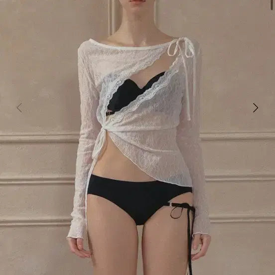 [BUNJANG] Bina J Lace Asymmetric Wrap Cover-up White / 비나제이 레이스 언발 랩 커버업 화이트 새제품