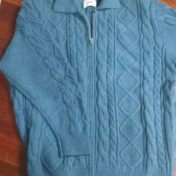 [BUNJANG] Baron Cable Knit Zip-Up Sweater Blue / Baron 꽈배기 집업 니트 블루