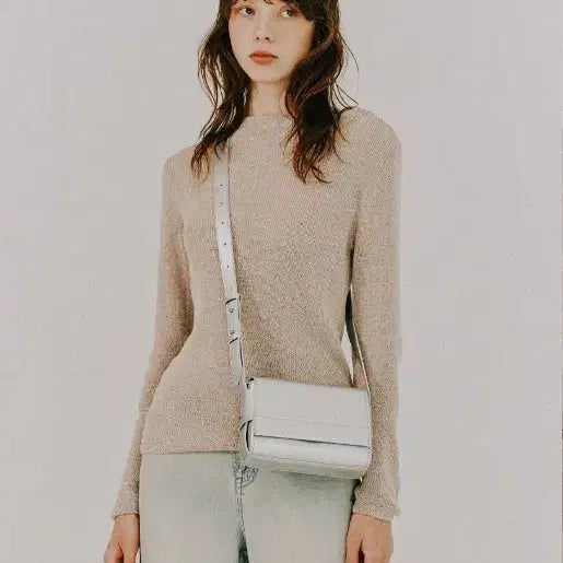 [BUNJANG] Square Line Crossbody Shoulder Bag - Ivory / 스퀘어라인 크로스백 숄더백 아이보리 새상품