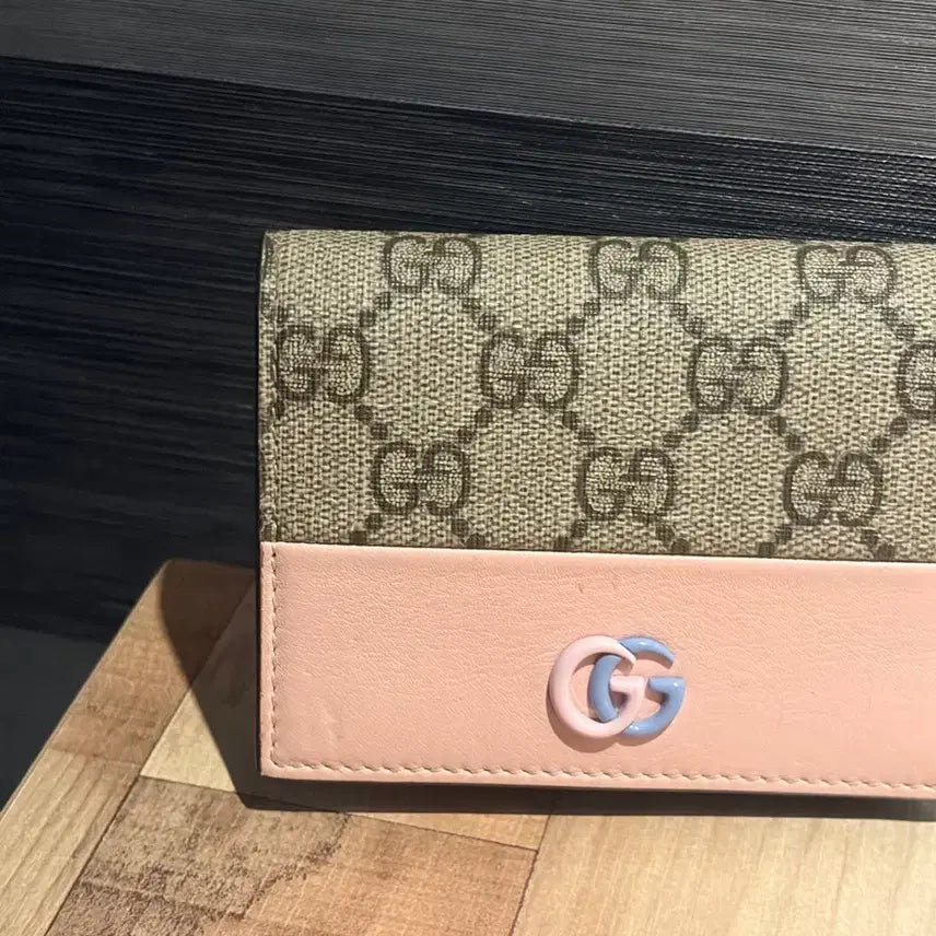 [BUNJANG] Gucci GG Marmont Card Case Pink/Beige / 구찌 GG 마몽 카드지갑 핑크/베이지