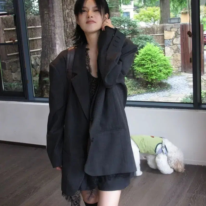 [BUNJANG] Women's Oversized Blazer Jacket with Unique Texture / 여성용 독특한 질감의 오버사이즈 블레이저 재킷. //SX.S.M.L.XL//