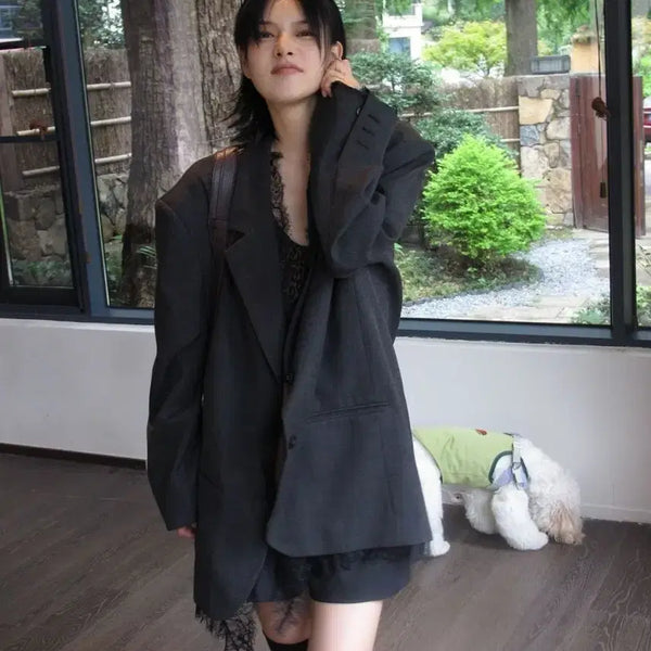 [BUNJANG] Women's Oversized Blazer Jacket with Unique Texture / 여성용 독특한 질감의 오버사이즈 블레이저 재킷. //SX.S.M.L.XL//