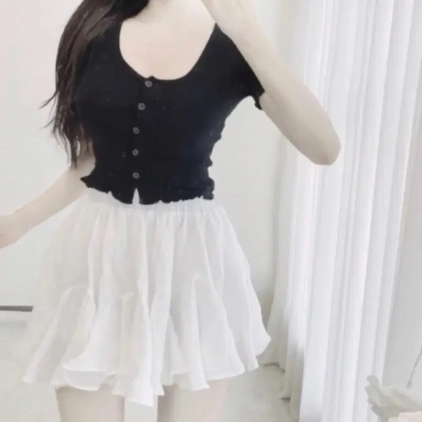 [BUNJANG] Wave Crop Cardigan T-Shirt - Black / (새상품) 반팔 물결 크롭 가디건 티셔츠
