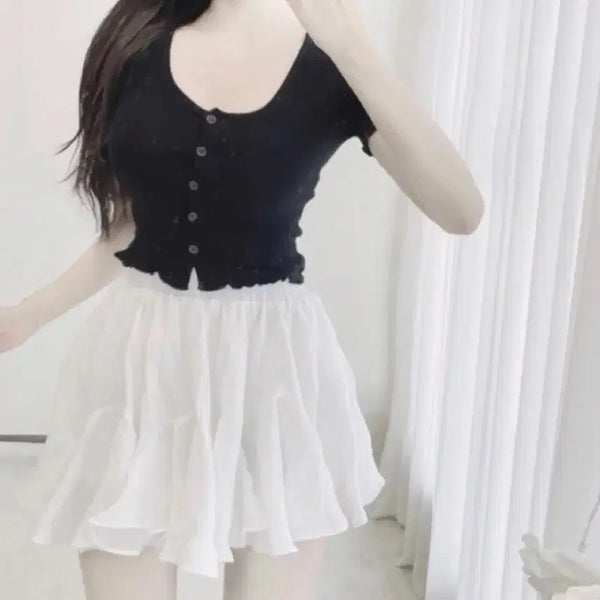 [BUNJANG] Wave Crop Cardigan T-Shirt - Black / (새상품) 반팔 물결 크롭 가디건 티셔츠