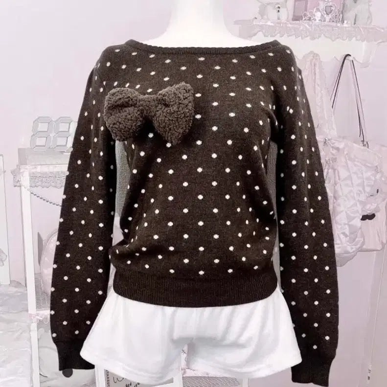 [BUNJANG] Choco Dot Knit / 진리빈티지 초코 도트 니트 히메갸루 라떼갸루 로걀 stc 엑시즈팜 리즈리사 러블리