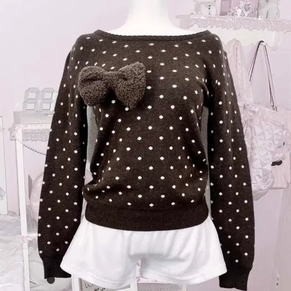 [BUNJANG] Choco Dot Knit / 진리빈티지 초코 도트 니트 히메갸루 라떼갸루 로걀 stc 엑시즈팜 리즈리사 러블리