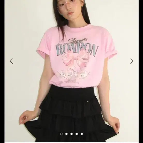 [BUNJANG] Ronron Vintage Double Ribbon Basic Fit T-Shirt Pink / 론론 빈티지 더블 리본 베이직 핏 티셔츠 핑크