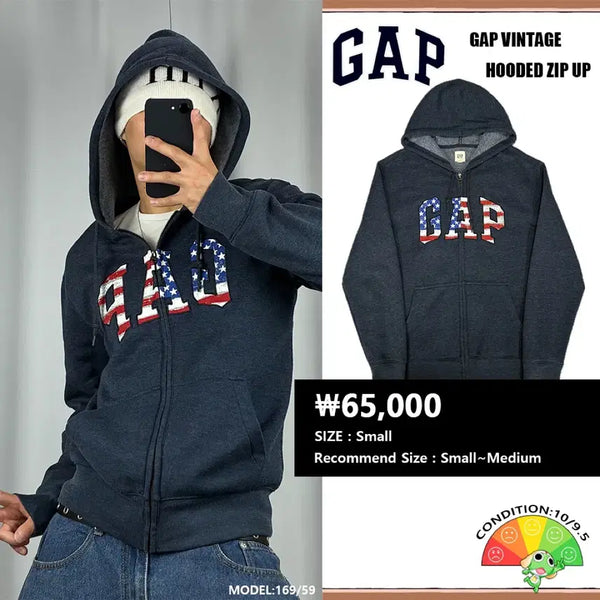 [BUNJANG] GAP Americana Patch Logo Hooded Zip-Up Jacket / <GAP 성조기 패치 로고 후드집업> No.1987