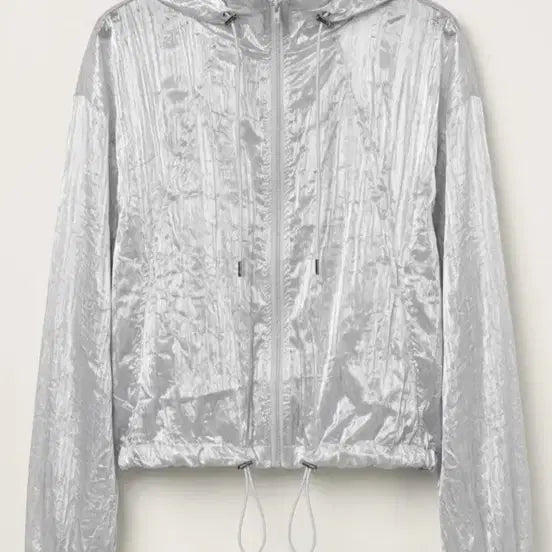 [BUNJANG] Silver Glossy Hooded Windbreaker Jacket (Size 66-77) / 새상품 [66~77] 트렌디한 실버 글로시 후드 바람막이 (간절기 필수!)