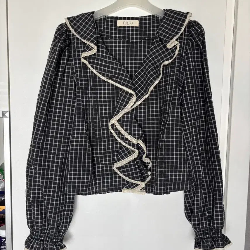 [BUNJANG] Poeto Ruffle Check Blouse Free Size / 상태좋음) 실사있음 포에토 러플 체크 블라우스 프리사이즈
