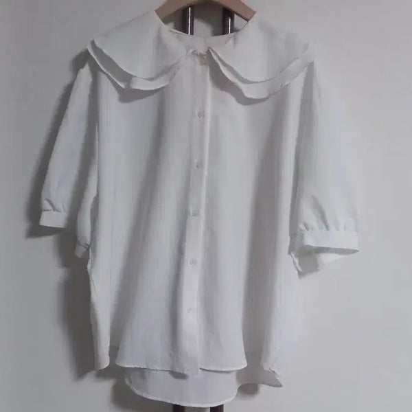 [BUNJANG] White Big Collar Blouse One Size (Fits 77-88) / 화이트 빅카라 블라우스 프리(77~88)