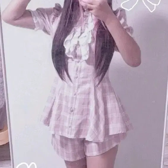 [BUNJANG] Secret Honey Check Setup (Top, Bottoms, Accessory) / 시허니 체크 셋업