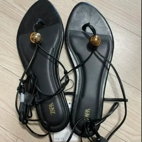 [BUNJANG] Zara Strappy Flat Sandals Black / 자라 샌들 240사이즈 새신발(크게 나와서 245신으시는분에게 추천)