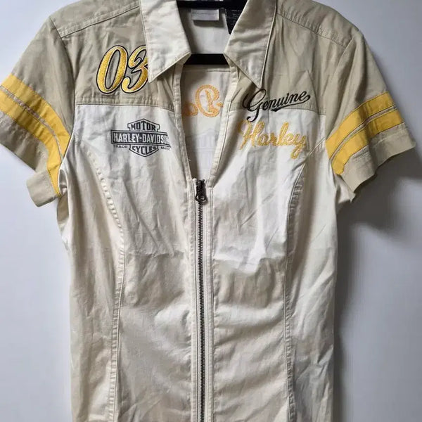 [BUNJANG] Harley-Davidson Women's Embroidered Zip Short Sleeve Shirt / 할리데이비슨(정품)여성 반팔 셔츠 S/55