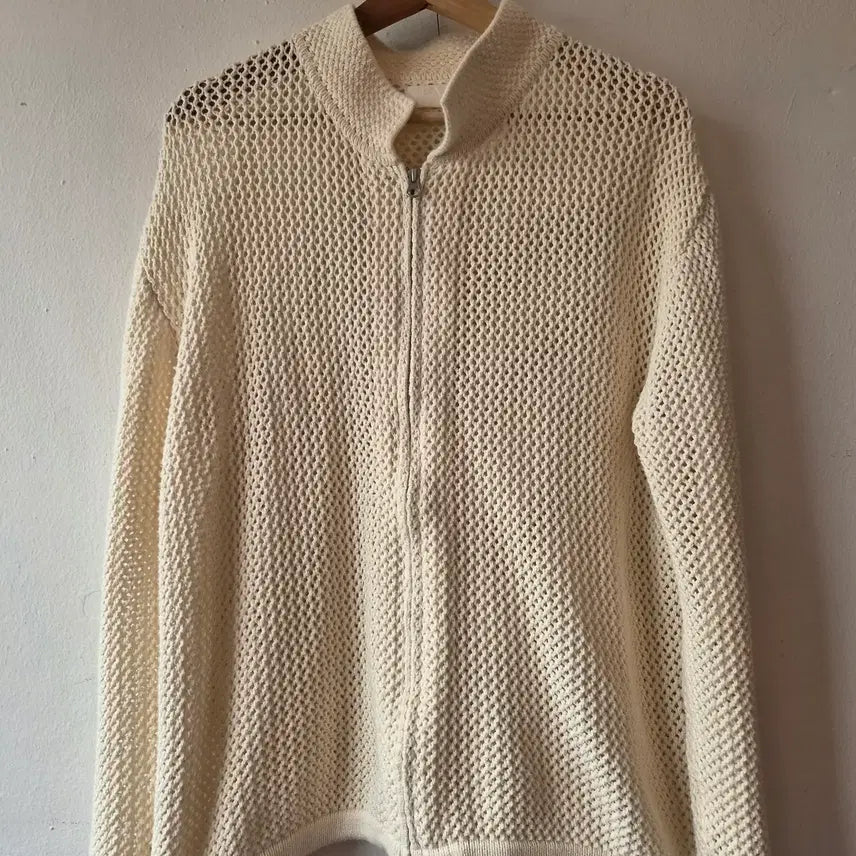 [BUNJANG] YEAH Men's Ivory Mesh Knit Zip-Up Cardigan Size M / YEAH 남성 아이보리 그물니트 집업가디건 2(M)사이즈