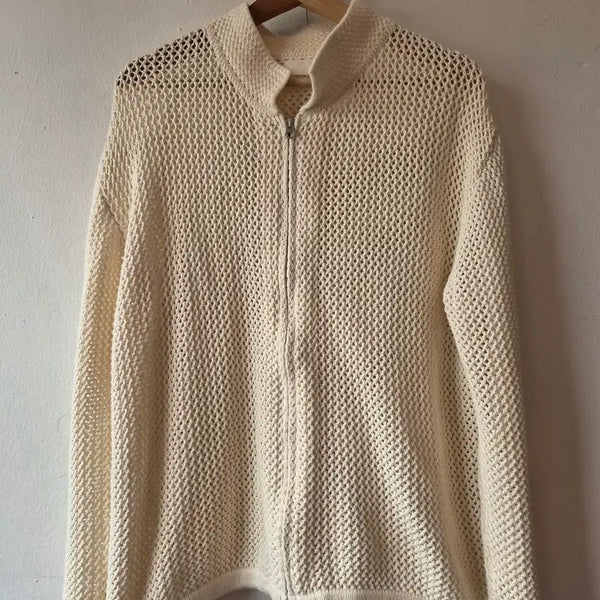 [BUNJANG] YEAH Men's Ivory Mesh Knit Zip-Up Cardigan Size M / YEAH 남성 아이보리 그물니트 집업가디건 2(M)사이즈