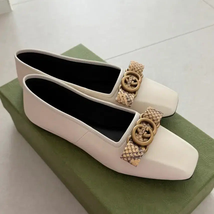 [BUNJANG] Gucci Snake Pattern Flat Shoes - Beige / 새상품 구찌 플랫 베이지 / 스네이크 패턴