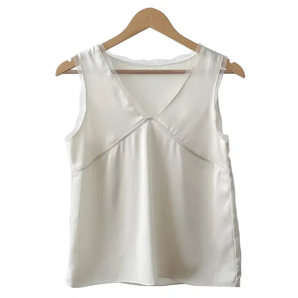 [BUNJANG] V-Neck Satin Camisole Blouse - Ivory / (새상품) 새틴 나시블라우스 아이보리 FREE