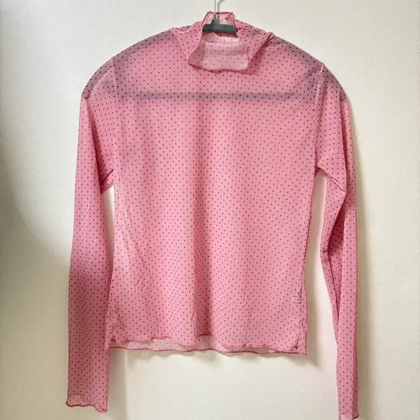 [BUNJANG] Vintage Pink Polka Dot Sheer Sleeveless Top / 빈티지 핑크도트 슬리브리스