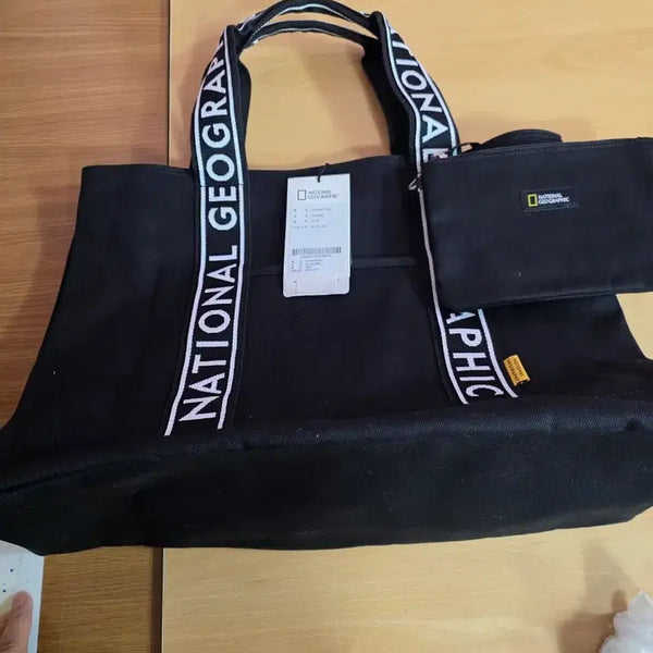 [BUNJANG] National Geographic Black Tote Bag with Pouch Set / 새상품내셔널지오그래픽 토트백 블랙 + 파우치 세트  사이즈 40*35