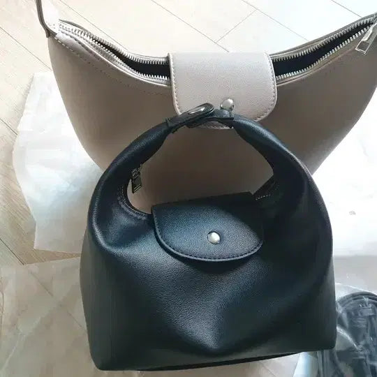 [BUNJANG] Hobo Bag Mini Bag - Tote/Shoulder/Crossbody - Light Beige/Black / (새상품) 호보백 미니백_토트백/숄더백/크로스백_연베이지/블랙_롱샴 스타일 가방