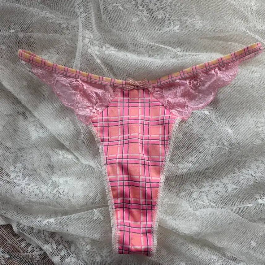 [BUNJANG] Pink Check Thong Panties / 핑크 체크 티팬티