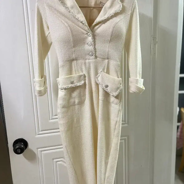 [BUNJANG] Tweed Midi Dress Ivory / 수입의류 미디원피스 오피스룩 데이트룩 트위드 원피스 아이보리미디드레스 엉넬 제이지쇼룸