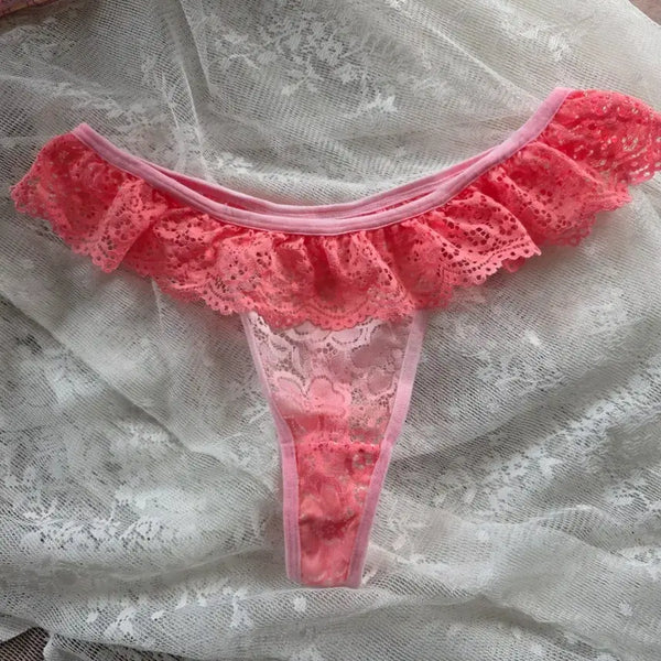 [BUNJANG] Pink Lace Frill Thong / 핑크 레이스 프릴 티팬티