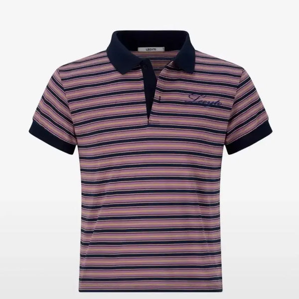 [BUNJANG] LECYTO Stripe Collar Short Sleeve T-Shirt / LECYTO 스트라이프 카라 반팔 티셔츠
