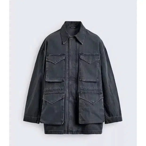 [BUNJANG] Zara Cotton Washed Structure Parka Light Indigo M / [M] 자라 코튼 워싱 스트럭처 파카 라이트인디고
