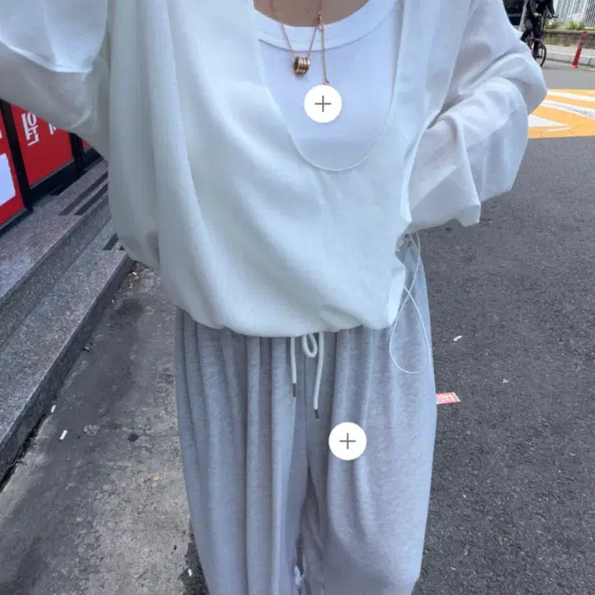 [BUNJANG] Deep V-Neck Blouse with Sleeveless Top Layer Set / 딥브이블라우스