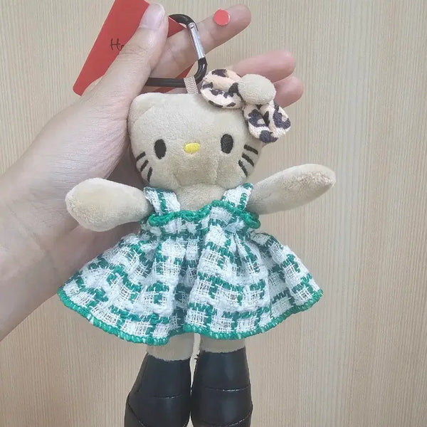 [BUNJANG] Hello Kitty Tweed Check Dress Long Keychain / 헬로키티 키링 트위드 체크 원피스 롱키티