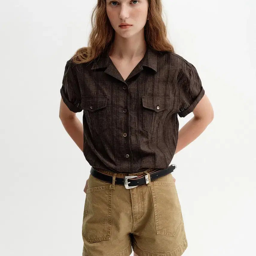 [BUNJANG] Kair Pocket Shirt Brown / 카이르 포켓셔츠 브라운 얼바닉30 반팔셔츠 수리착용 새상품