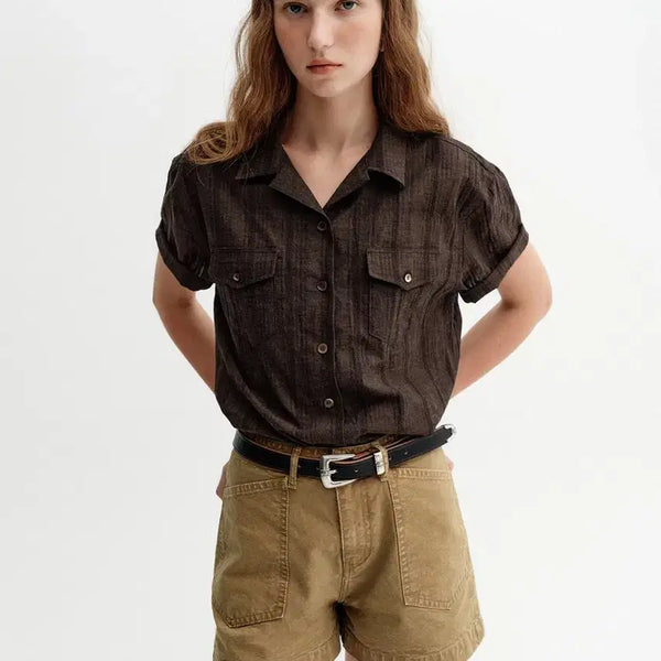 [BUNJANG] Kair Pocket Shirt Brown / 카이르 포켓셔츠 브라운 얼바닉30 반팔셔츠 수리착용 새상품