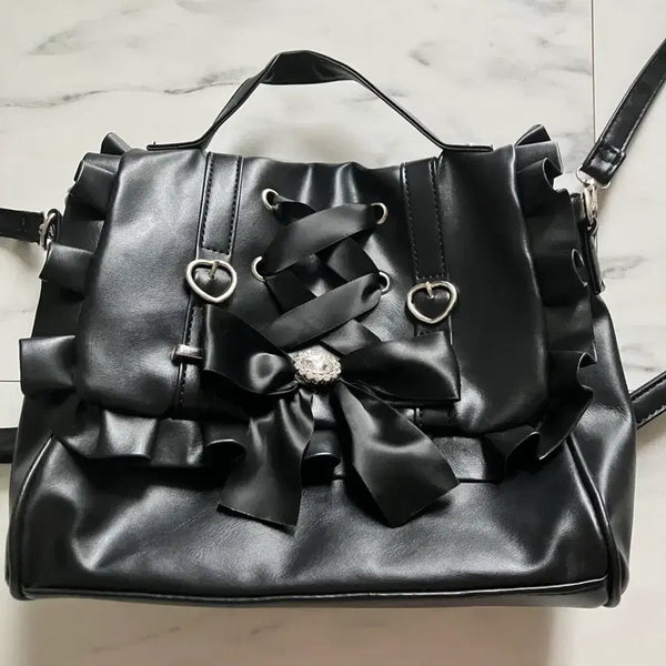 [BUNJANG] Jirai Kei Black Shoulder Bag Backpack / 지뢰계 양산형 가방 블랙 양지뢰 숄더백 백팩