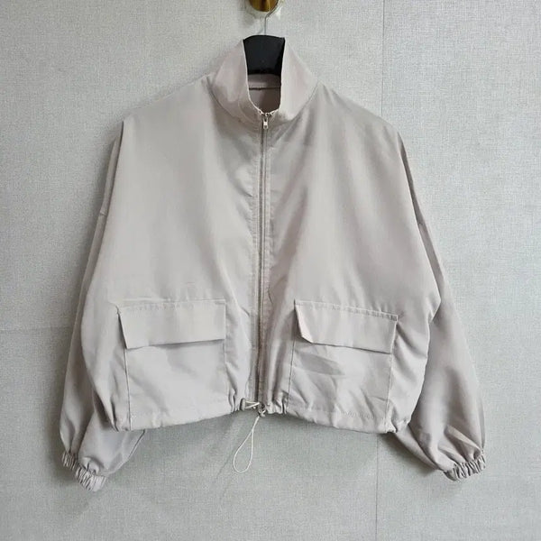 [BUNJANG] Women's Cropped Zip-Up Jacket Beige / 여성 크롭 얇은 집업 자켓 베이지 F JJ3527