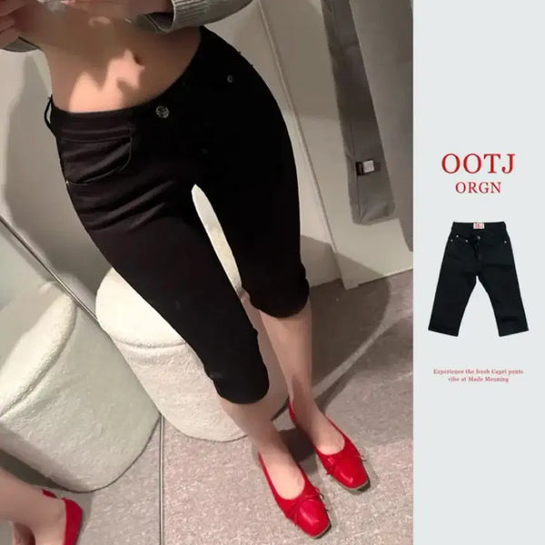 [BUNJANG] OOTJ Black Low Capri Pants M, L / OOTJ 카미 블랙 로우 카프리 팬츠 M L