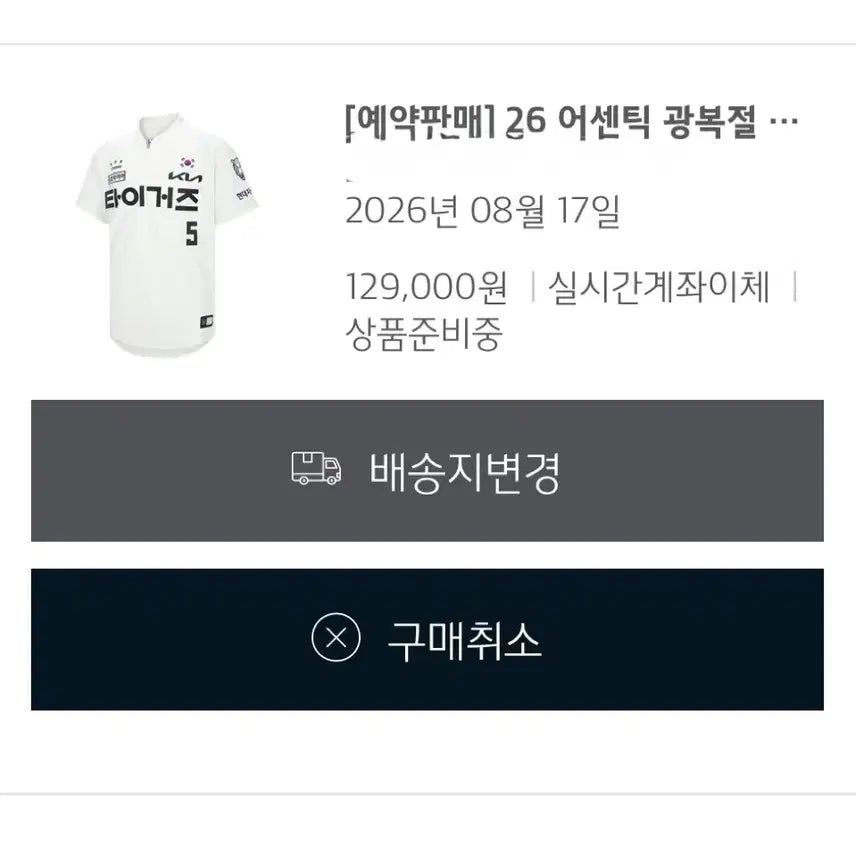 [BUNJANG] Kia Tigers Authentic Gwangbokjeol Jersey 105 / 기아타이거즈 어센틱 광복절 105