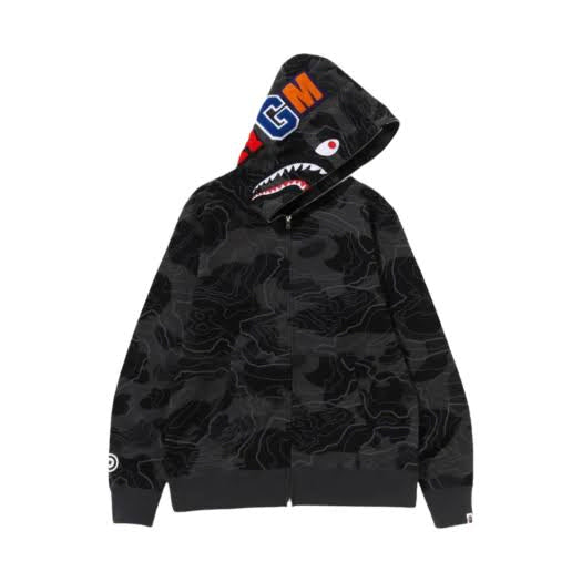 [BUNJANG] BAPE Layered Line Shark Full Zip Hoodie / [L] 베이프 레이어드 라인 샤크 후드집업