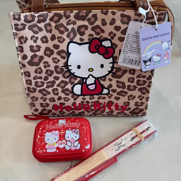 [BUNJANG] Hello Kitty Leopard Print Pouch and Fan Set / 헬로키티굿즈세트 /새상품