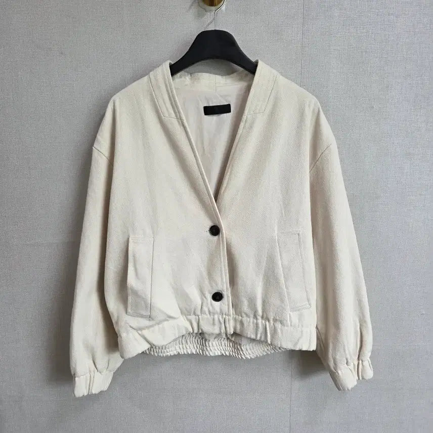 [BUNJANG] Women's Cream Collarless Jacket JJ3531 / 여성 크림색 노카라 자켓 F JJ3531