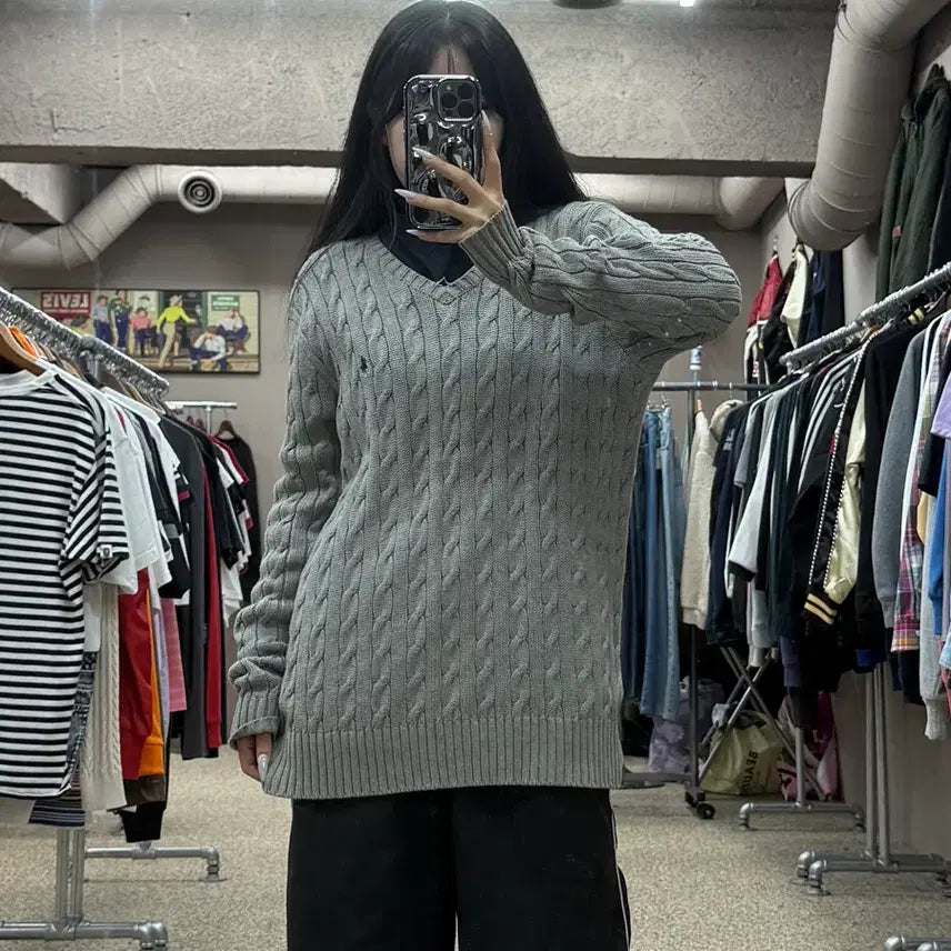 [BUNJANG] Polo Ralph Lauren Cable V-Neck Knit Sweater / 폴로 랄프로렌 케이블 브이넥 니트 스웨터 S196