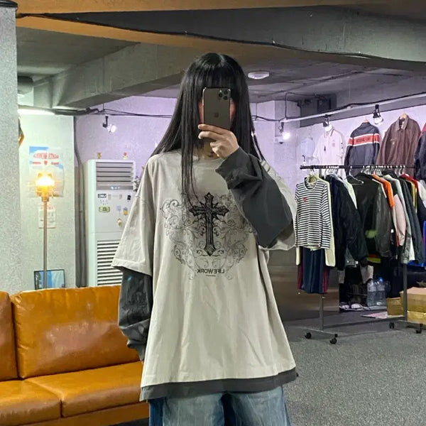 [BUNJANG] Life Work Vintage Chrome Layered T-Shirt / 라이프워크 빈티지 크롬 레이어드 티셔츠 B5676