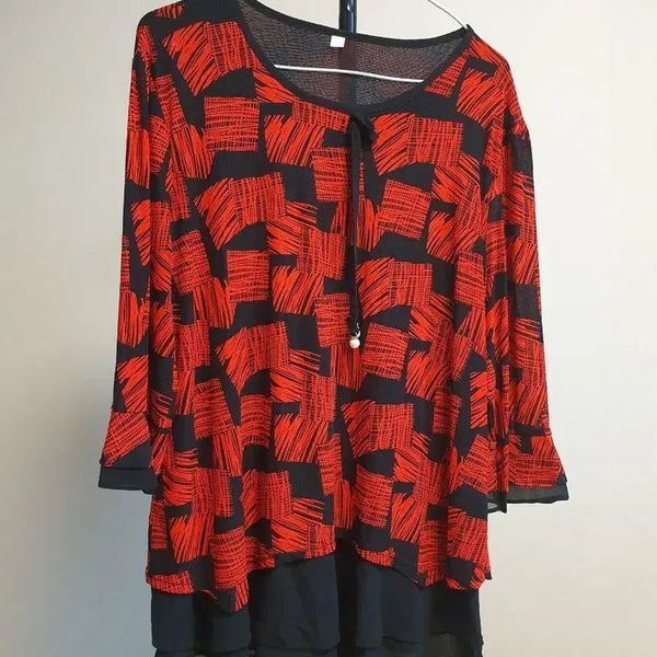 [BUNJANG] Women's Red Pattern Blouse Free Size / (새상품)레드 패턴 여성 블라우스 free size