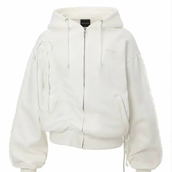 [BUNJANG] 3Times Whisper Hooded Zip-up Hoodie White / 쓰리타임즈 위스퍼 후드집업 화이트