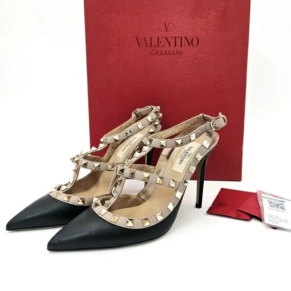 [BUNJANG] Valentino Rockstud Slingback Pumps Black 36.5 / [중고명품셀렉트]발렌티노 락스터드 슬링백 펌프스 힐 구두 블랙 36.5