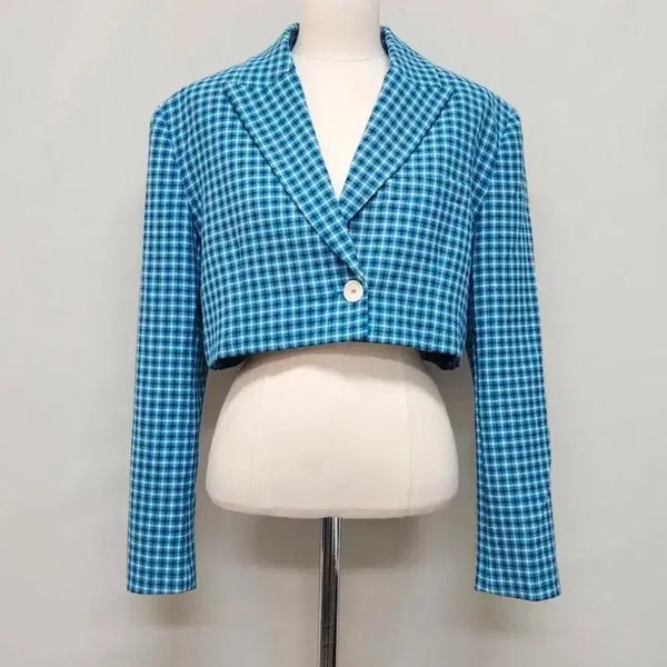 [BUNJANG] Zara Women's Checked Cropped Blazer (Size S) / 자라 여성 체크 크롭 블레이저 S사이즈