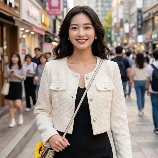 [BUNJANG] Tweed Crop Jacket - Ivory / 트위드 크롭 자켓 아이보리