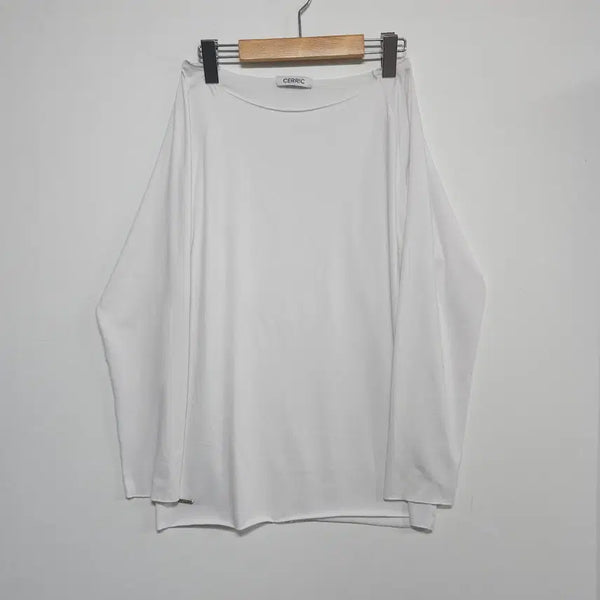 [BUNJANG] CERRIC White Boatneck Loose Fit Long Sleeve Shirt / CERRIC 세릭 [55~66] 화이트 보트넥 루즈핏 롱슬리브