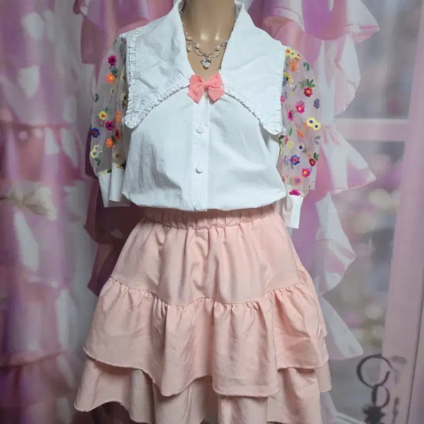 [BUNJANG] Sheer Embroidered Sleeve Blouse / 희귀템! 하구미 시스루 자수 소매 블라우스
